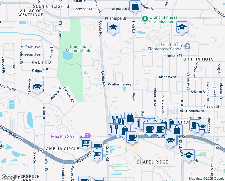 map of restaurants, bars, coffee shops, grocery stores, and more near 2067 Continental Avenue in Tallahassee