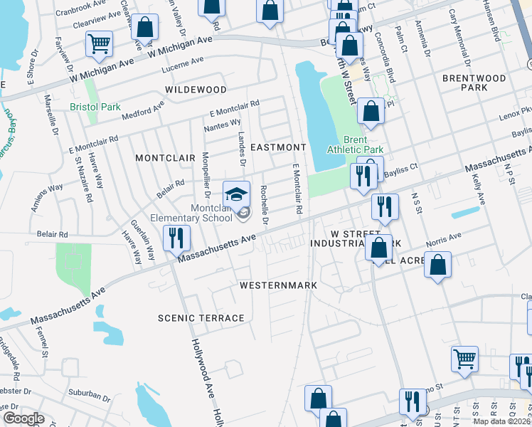 map of restaurants, bars, coffee shops, grocery stores, and more near 4478 Rochelle Drive in Pensacola
