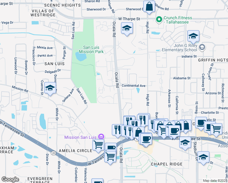 map of restaurants, bars, coffee shops, grocery stores, and more near 1237 Continental Court in Tallahassee