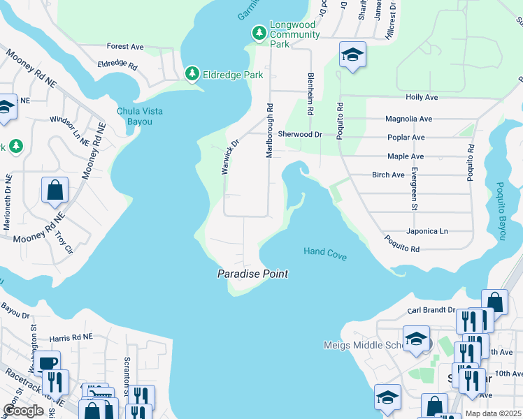 map of restaurants, bars, coffee shops, grocery stores, and more near 8 Wimbledon Way in Shalimar