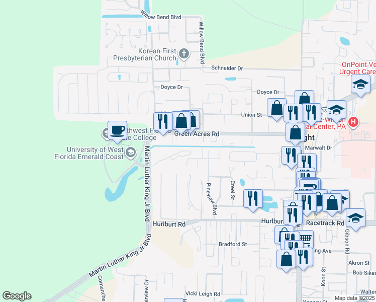 map of restaurants, bars, coffee shops, grocery stores, and more near 3 Sarah Lane in Fort Walton Beach
