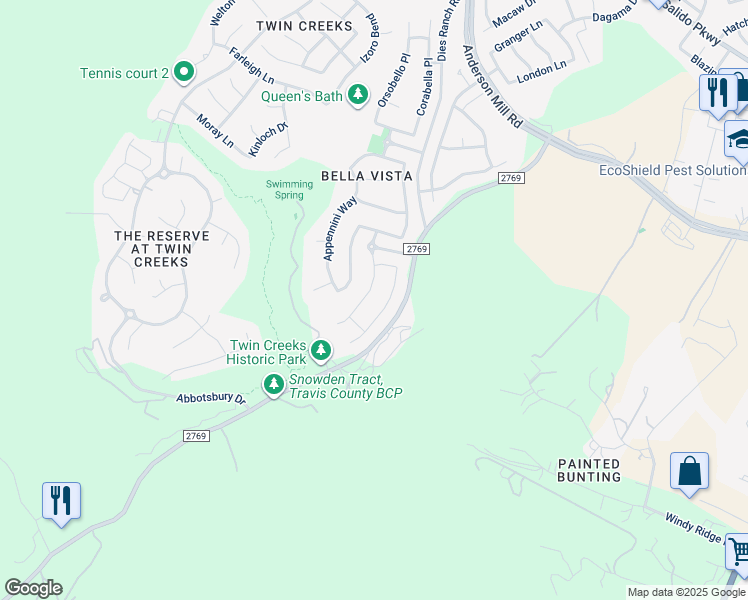 map of restaurants, bars, coffee shops, grocery stores, and more near 3122 Fiorellino Place in Cedar Park