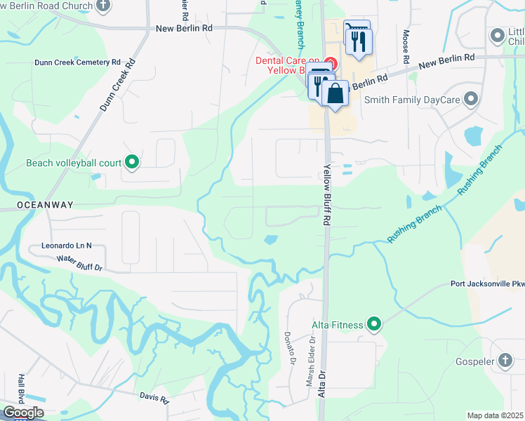map of restaurants, bars, coffee shops, grocery stores, and more near 12198 Captiva Bluff Circle West in Jacksonville