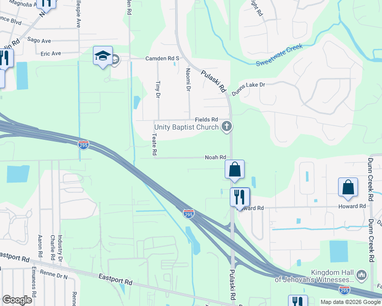map of restaurants, bars, coffee shops, grocery stores, and more near 1039 Noah Road in Jacksonville