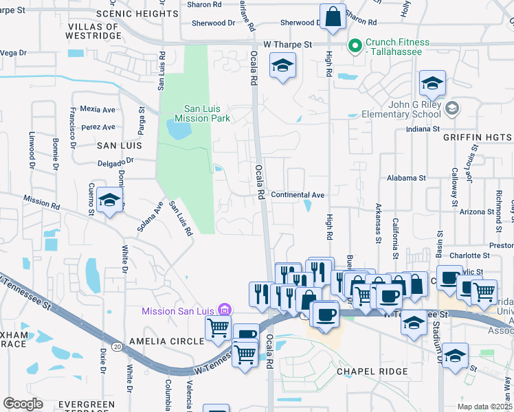 map of restaurants, bars, coffee shops, grocery stores, and more near 1237 Continental Court in Tallahassee