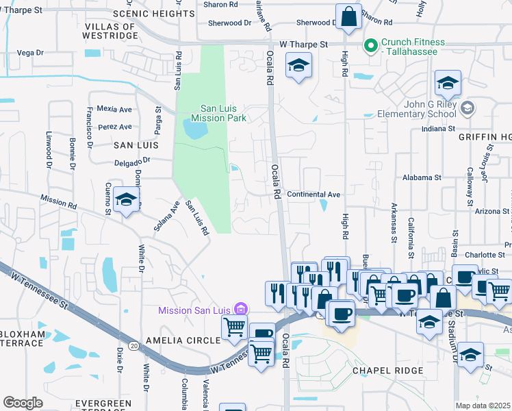 map of restaurants, bars, coffee shops, grocery stores, and more near 1231 Chee Lane in Tallahassee