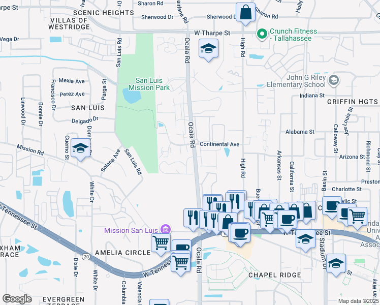map of restaurants, bars, coffee shops, grocery stores, and more near 1237 Continental Court in Tallahassee