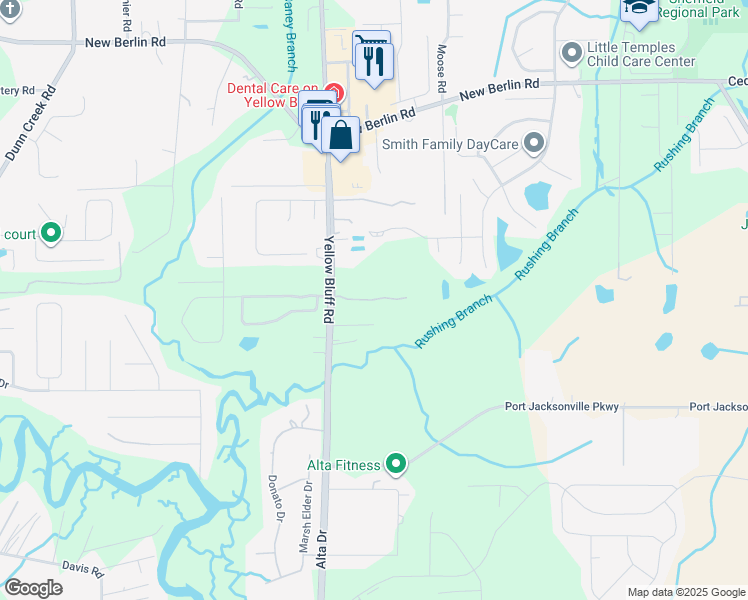 map of restaurants, bars, coffee shops, grocery stores, and more near 3137 Double Oaks Drive in Jacksonville
