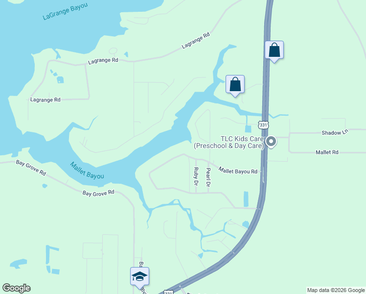 map of restaurants, bars, coffee shops, grocery stores, and more near 490 Mallet Bayou Road in Freeport