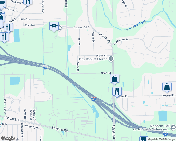 map of restaurants, bars, coffee shops, grocery stores, and more near 943 Noah Road in Jacksonville