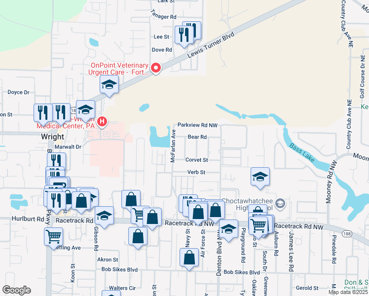 map of restaurants, bars, coffee shops, grocery stores, and more near 1001 Holton Avenue in Fort Walton Beach