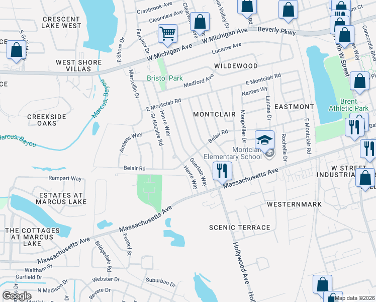 map of restaurants, bars, coffee shops, grocery stores, and more near 924 Belair Road in Pensacola