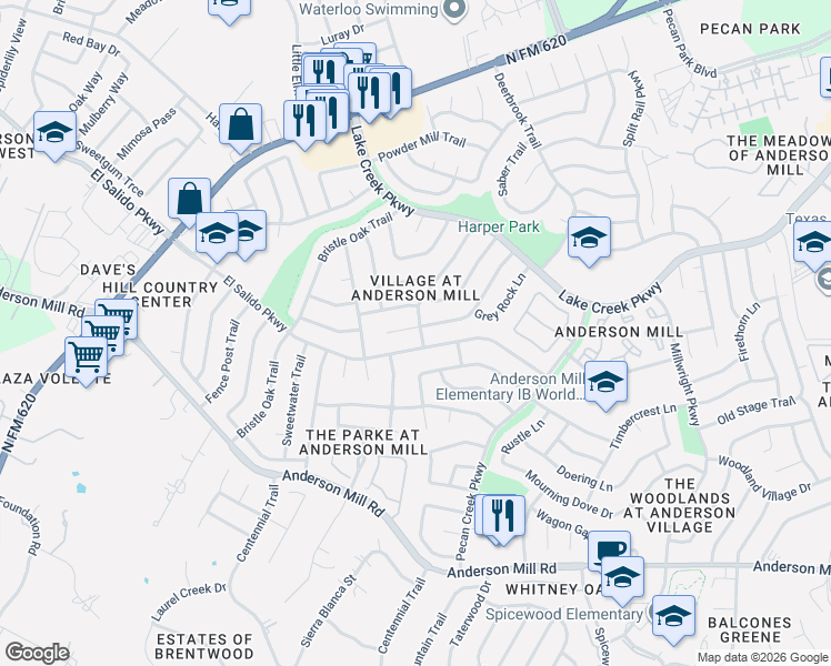map of restaurants, bars, coffee shops, grocery stores, and more near 11110 1/2 El Salido Parkway in Austin
