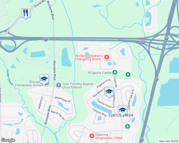 map of restaurants, bars, coffee shops, grocery stores, and more near 940 Ashton Cove Terrace in Jacksonville