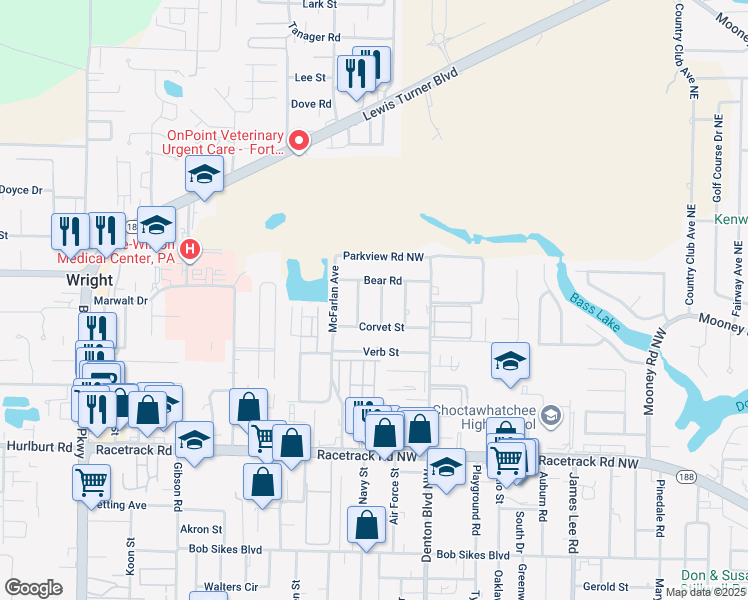 map of restaurants, bars, coffee shops, grocery stores, and more near 1001 Holton Avenue in Fort Walton Beach