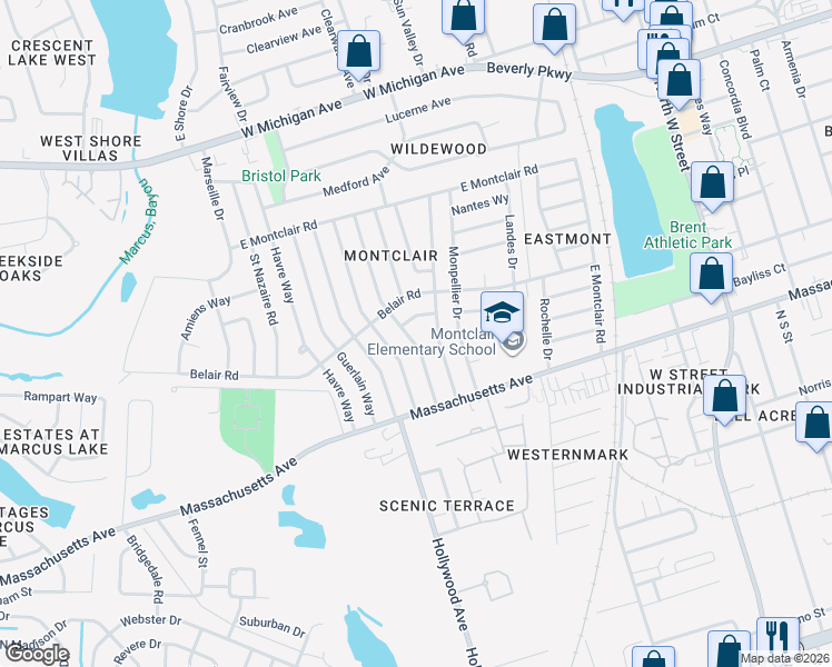 map of restaurants, bars, coffee shops, grocery stores, and more near 4419 Deauville Way in Pensacola