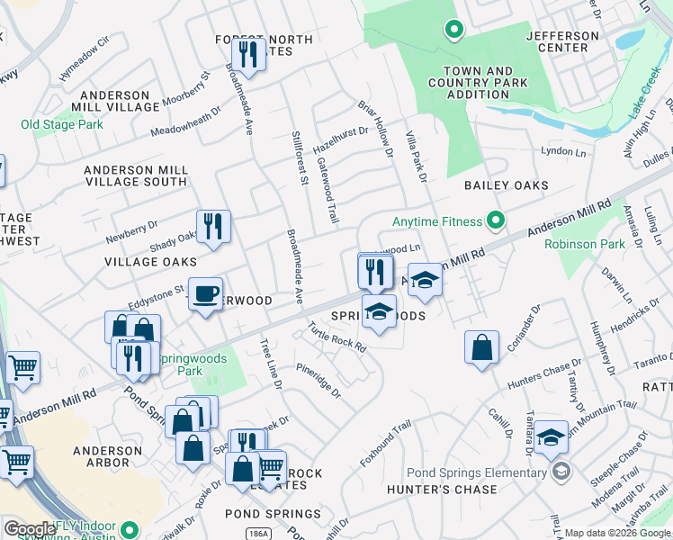 map of restaurants, bars, coffee shops, grocery stores, and more near 12904 Tilghman Trail in Austin
