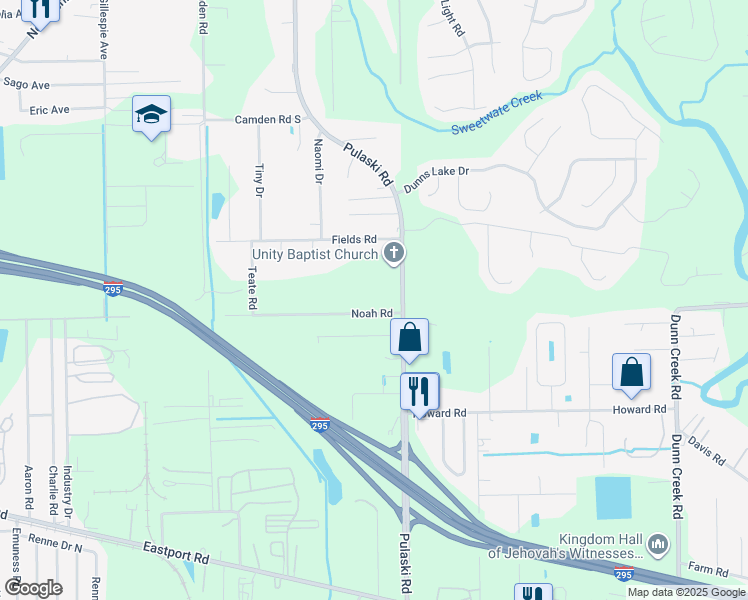 map of restaurants, bars, coffee shops, grocery stores, and more near 1112 Noah Road in Jacksonville