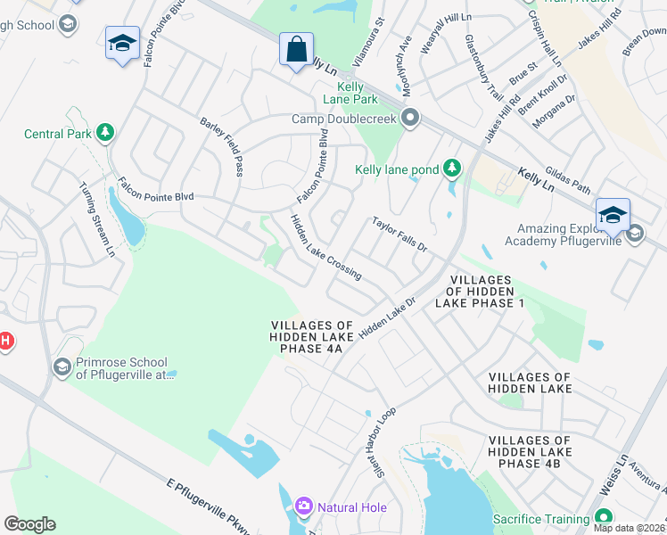 map of restaurants, bars, coffee shops, grocery stores, and more near 3404 Trickling Springs Way in Pflugerville