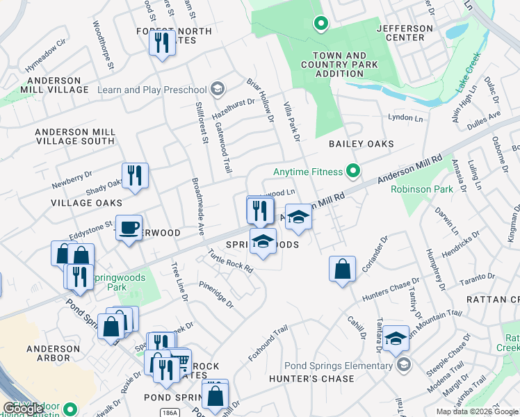 map of restaurants, bars, coffee shops, grocery stores, and more near 8931 Black Oak Street in Austin