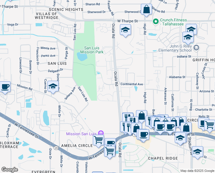 map of restaurants, bars, coffee shops, grocery stores, and more near 1231 Chee Lane in Tallahassee