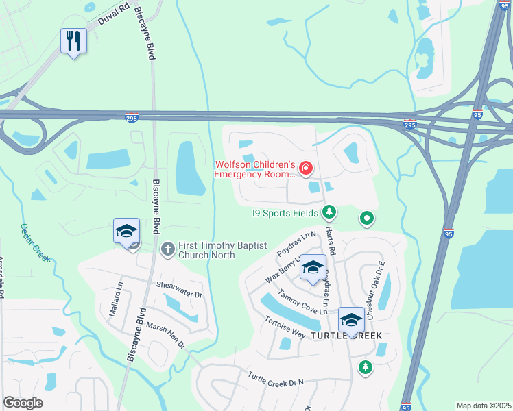 map of restaurants, bars, coffee shops, grocery stores, and more near 940 Ashton Cove Terrace in Jacksonville