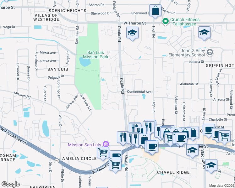 map of restaurants, bars, coffee shops, grocery stores, and more near 1237 Continental Court in Tallahassee