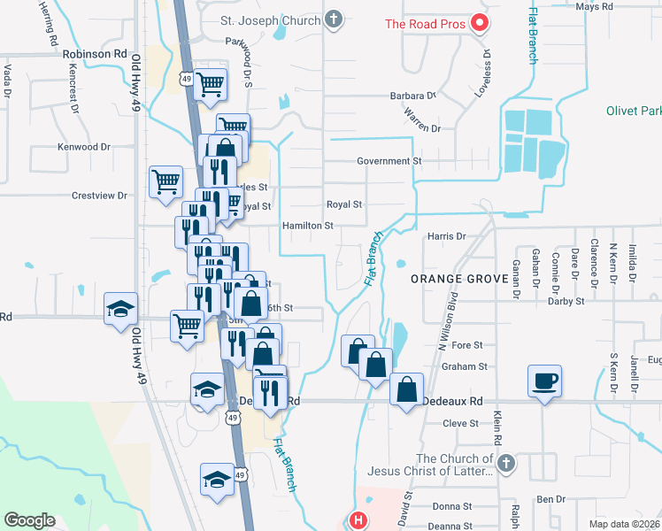 map of restaurants, bars, coffee shops, grocery stores, and more near 15222 Sunset Drive in Gulfport