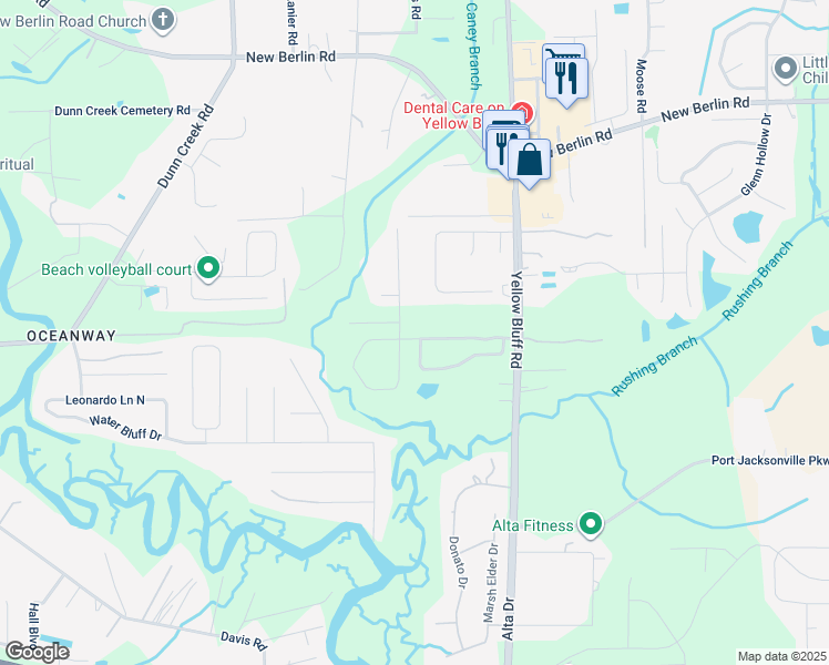 map of restaurants, bars, coffee shops, grocery stores, and more near 3009 Captiva Bluff Road North in Jacksonville