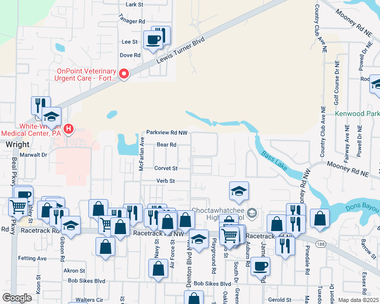 map of restaurants, bars, coffee shops, grocery stores, and more near 954 Denton Boulevard Northwest in Fort Walton Beach