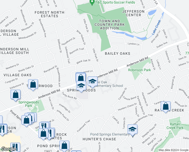 map of restaurants, bars, coffee shops, grocery stores, and more near 17 Anderson Mill Road in Austin