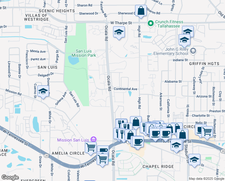 map of restaurants, bars, coffee shops, grocery stores, and more near 1195 Ocala Road in Tallahassee