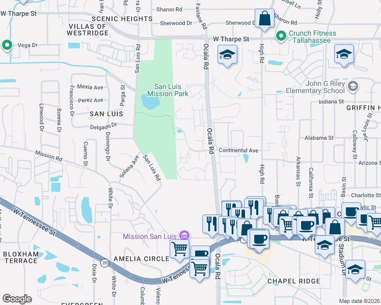 map of restaurants, bars, coffee shops, grocery stores, and more near 1255 Chee Lane in Tallahassee