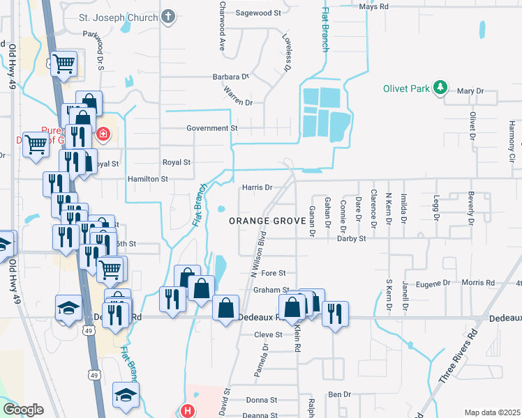 map of restaurants, bars, coffee shops, grocery stores, and more near 15096 Wesley Circle in Gulfport