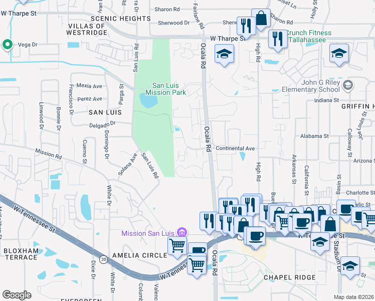 map of restaurants, bars, coffee shops, grocery stores, and more near 1253 Chee Lane in Tallahassee
