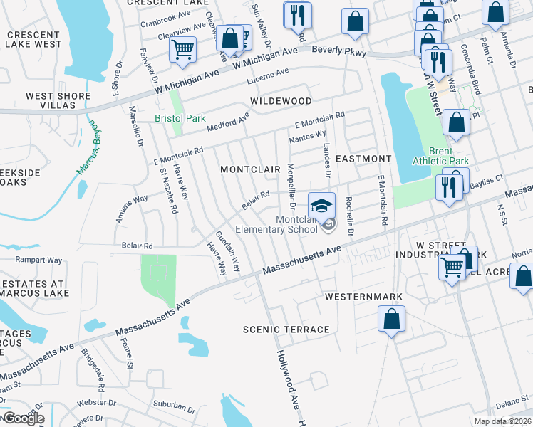 map of restaurants, bars, coffee shops, grocery stores, and more near 907 Belair Road in Pensacola
