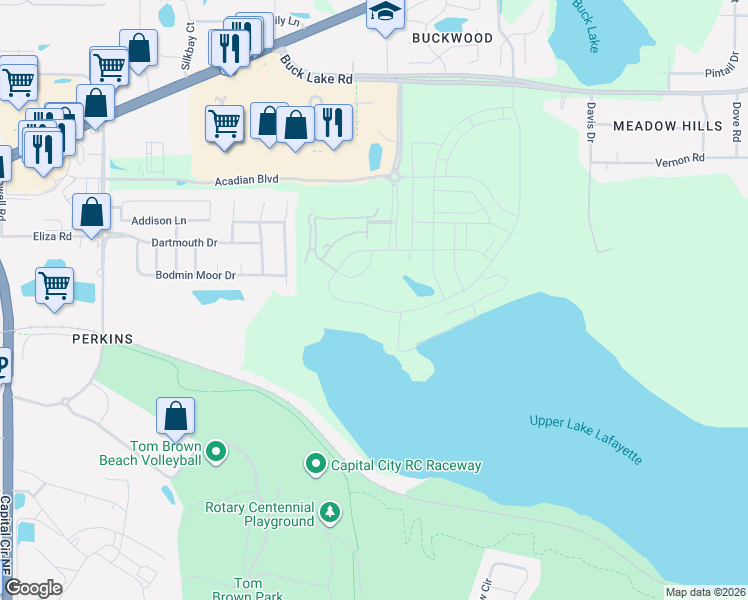 map of restaurants, bars, coffee shops, grocery stores, and more near 4124 Rampart Drive in Tallahassee