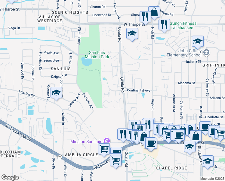 map of restaurants, bars, coffee shops, grocery stores, and more near 2310 Continental Avenue in Tallahassee