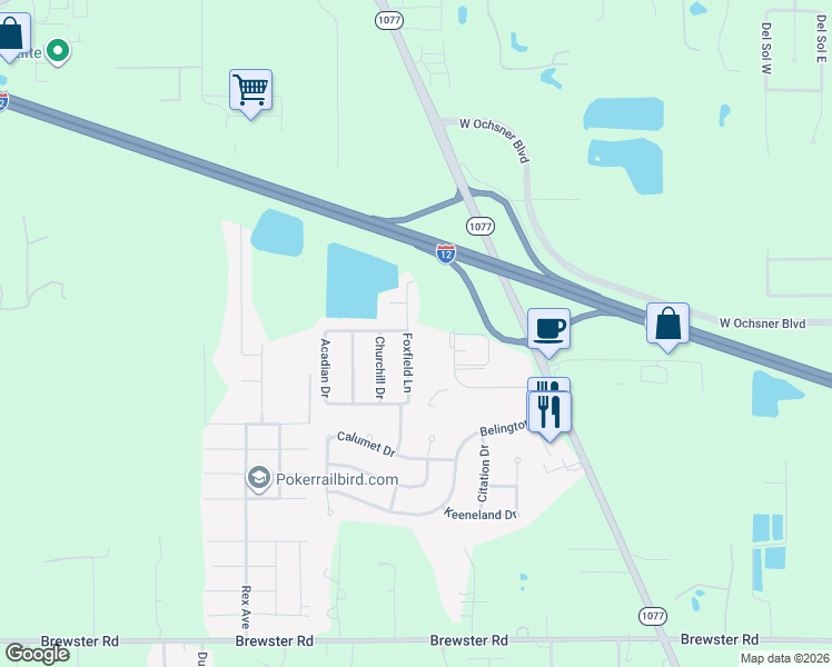 map of restaurants, bars, coffee shops, grocery stores, and more near 300 Seabiscuit Loop North in Madisonville