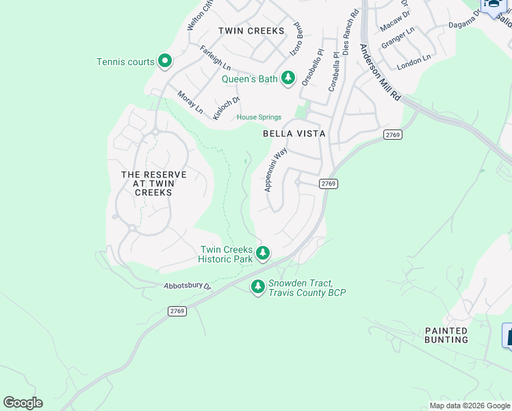 map of restaurants, bars, coffee shops, grocery stores, and more near 2905 Appennini Cove in Cedar Park