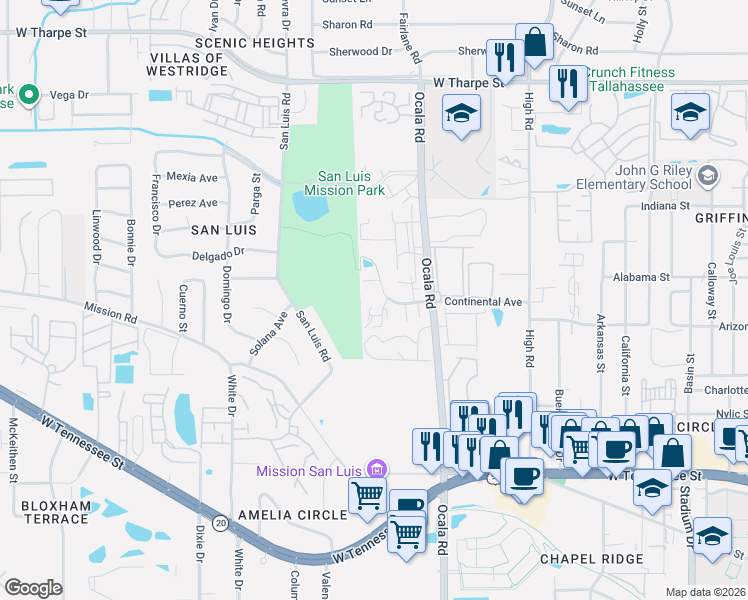 map of restaurants, bars, coffee shops, grocery stores, and more near 2310 Continental Avenue in Tallahassee