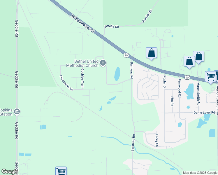 map of restaurants, bars, coffee shops, grocery stores, and more near 1122 Bethel Church Road in Tallahassee