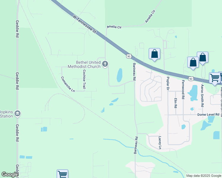 map of restaurants, bars, coffee shops, grocery stores, and more near 1122 Bethel Church Road in Tallahassee