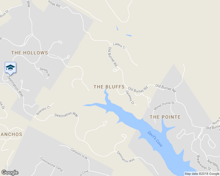 map of restaurants, bars, coffee shops, grocery stores, and more near 18845 Hidden Ridge Place in Jonestown