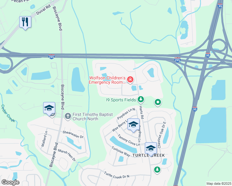 map of restaurants, bars, coffee shops, grocery stores, and more near 12234 Plumbridge Lane in Jacksonville
