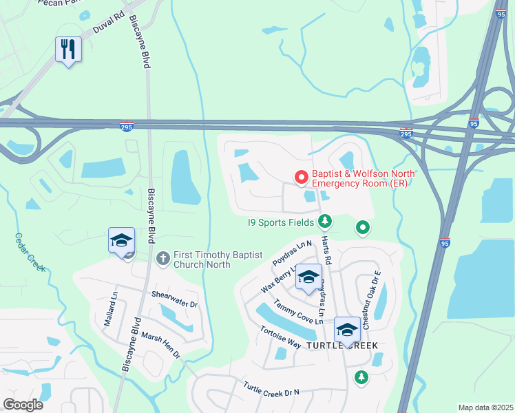 map of restaurants, bars, coffee shops, grocery stores, and more near 910 Plumbridge Court in Jacksonville