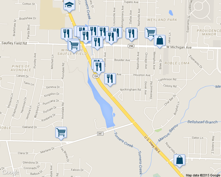 map of restaurants, bars, coffee shops, grocery stores, and more near 5476 Mobile Hwy in Pensacola