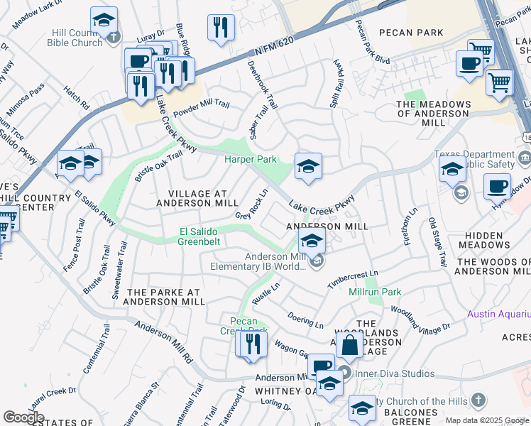map of restaurants, bars, coffee shops, grocery stores, and more near 1082 Verbena Drive in Austin