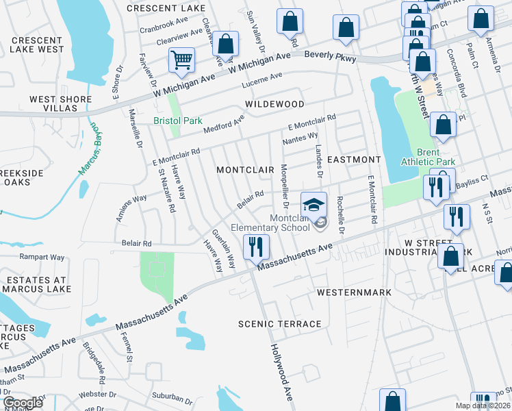 map of restaurants, bars, coffee shops, grocery stores, and more near 907 Belair Road in Pensacola
