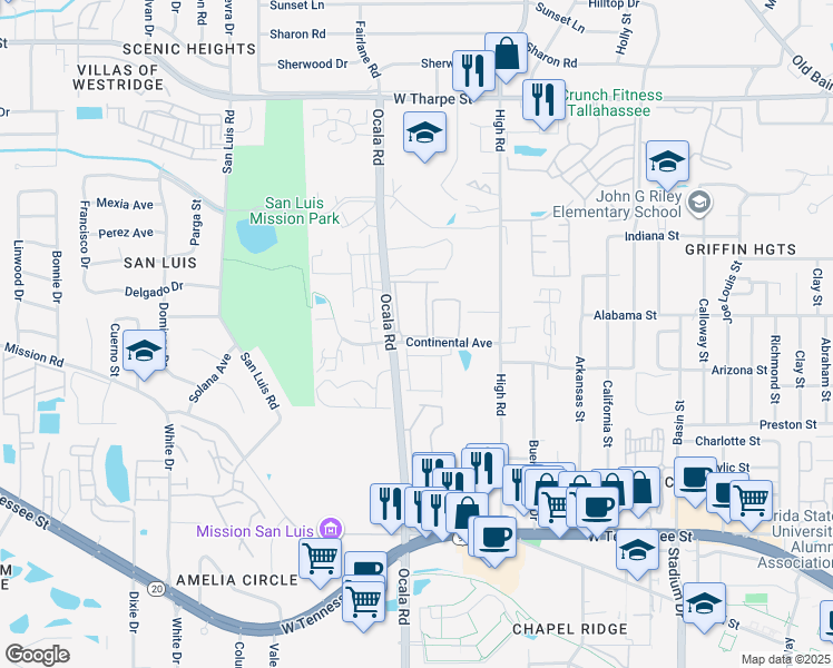map of restaurants, bars, coffee shops, grocery stores, and more near 2060 Continental Avenue in Tallahassee